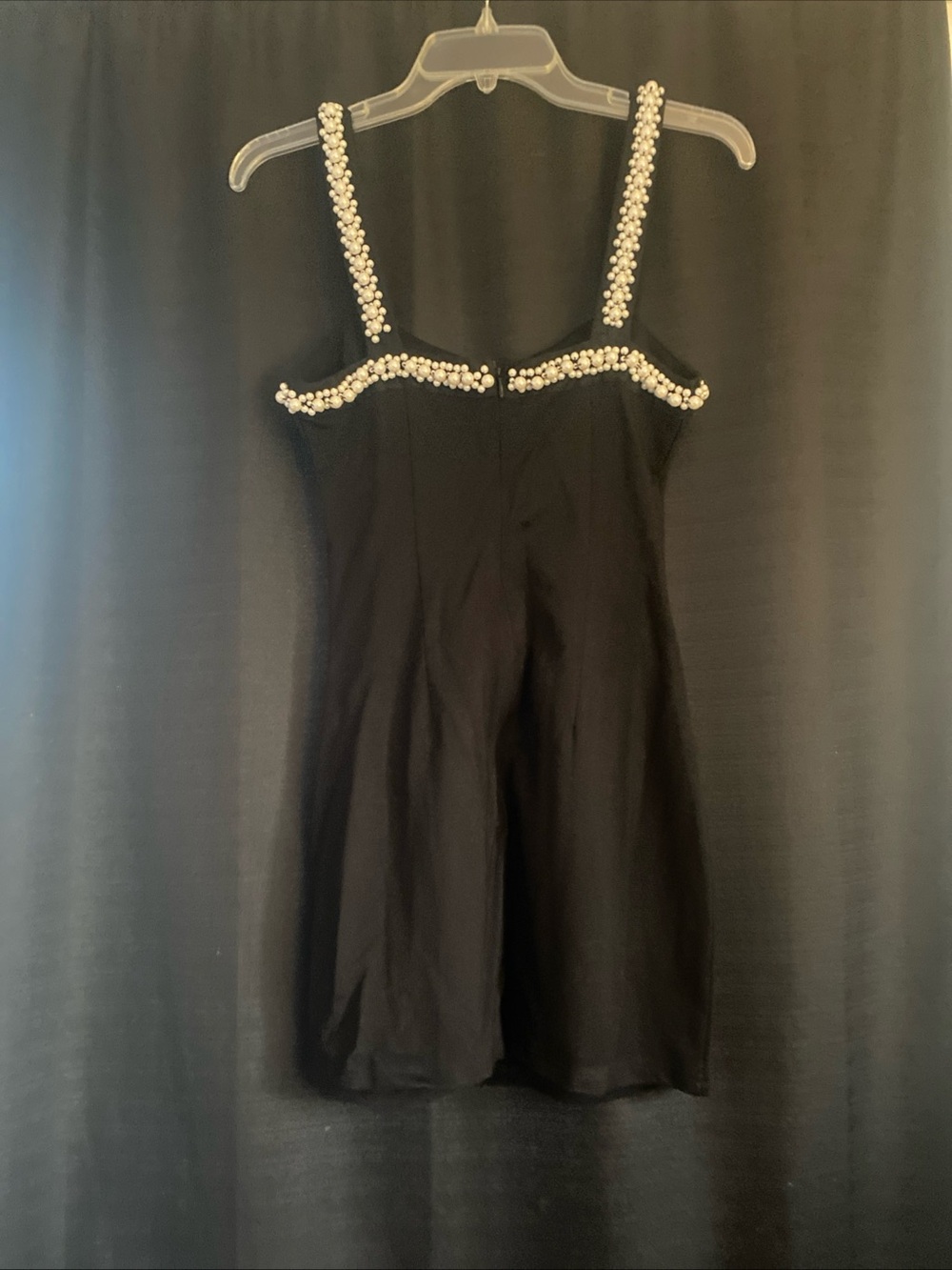 Finesse Black Mini Dress with Pearl-Trim Straps - Picture 5 of 6